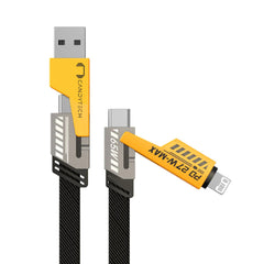Candytech 65W 4 in 1 Multi Function Braided Fast Charging Cable with Lightning to USB-C, Type C-C, Ligthning to USB, Military Grade Durability, Compatible for iPhone, Samsung, Oneplus Series & More