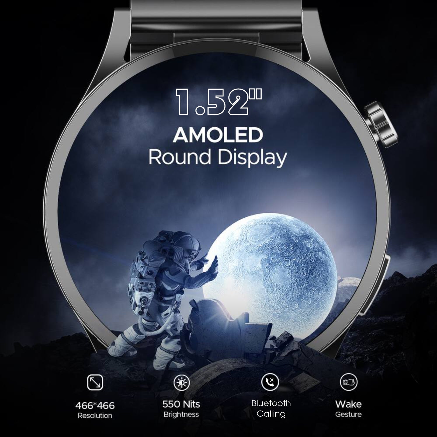 Candytech Twist Pro Round Smart Watch 1.52″ Amoled Display with Bluetooth Calling, Dual Button, Voice Assistance, SPO₂ & Heart Rate Monitor, 120+ Sports Modes, Smartwatch for Men & Women - Black