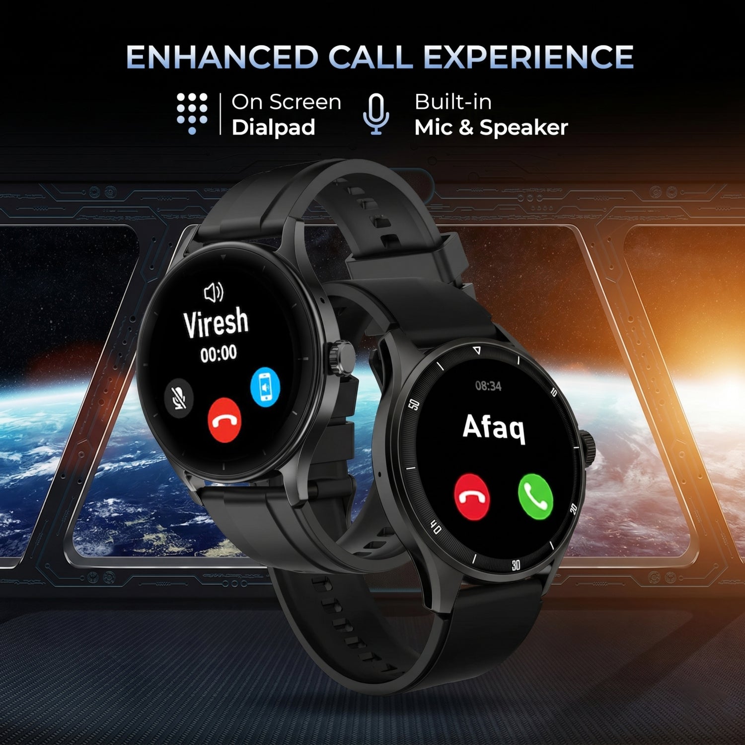 Candytech Twist Pro Round Smart Watch 1.52″ Amoled Display with Bluetooth Calling, Dual Button, Voice Assistance, SPO₂ & Heart Rate Monitor, 120+ Sports Modes, Smartwatch for Men & Women - Black