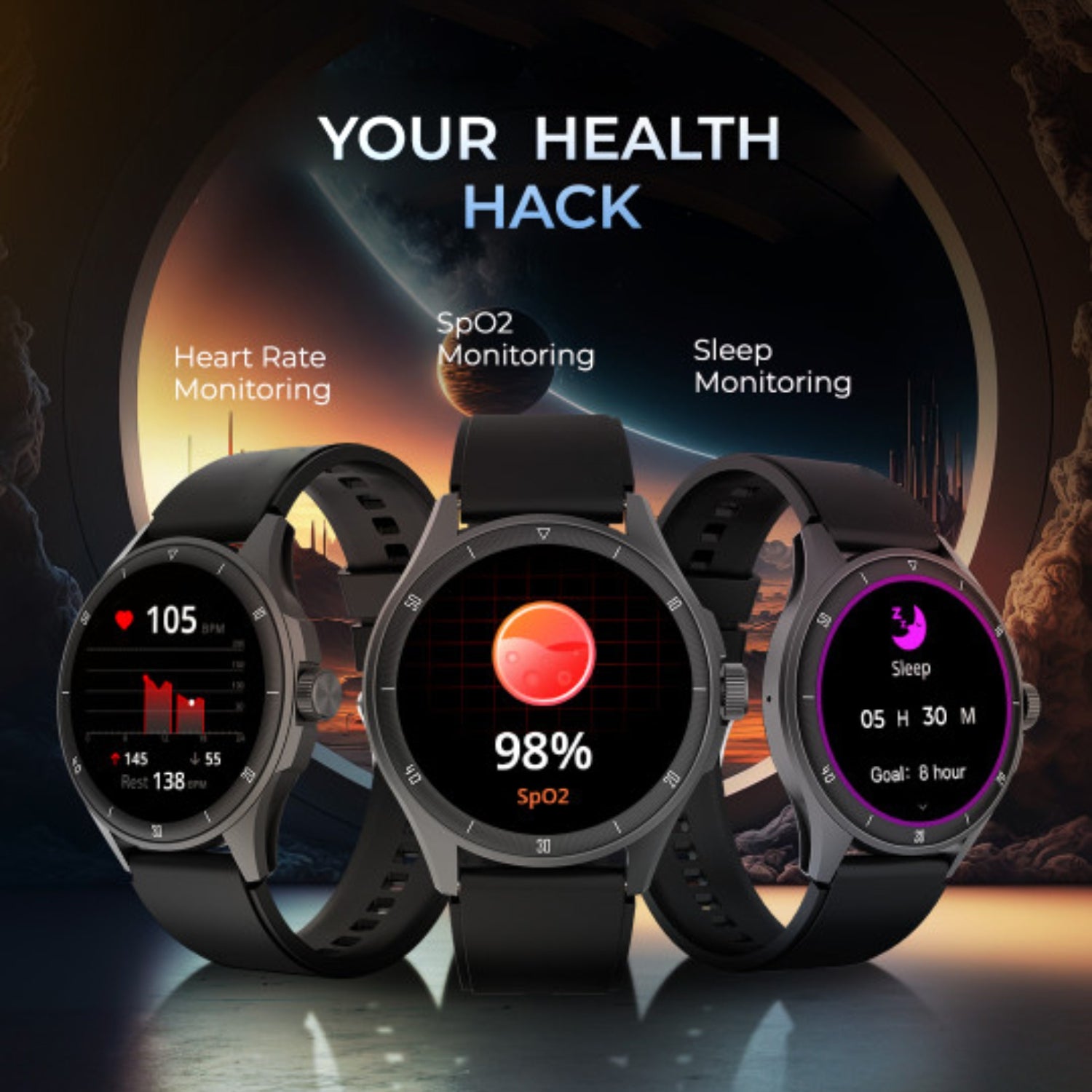 Candytech Twist Pro Round Smart Watch 1.52″ Amoled Display with Bluetooth Calling, Dual Button, Voice Assistance, SPO₂ & Heart Rate Monitor, 120+ Sports Modes, Smartwatch for Men & Women - Black